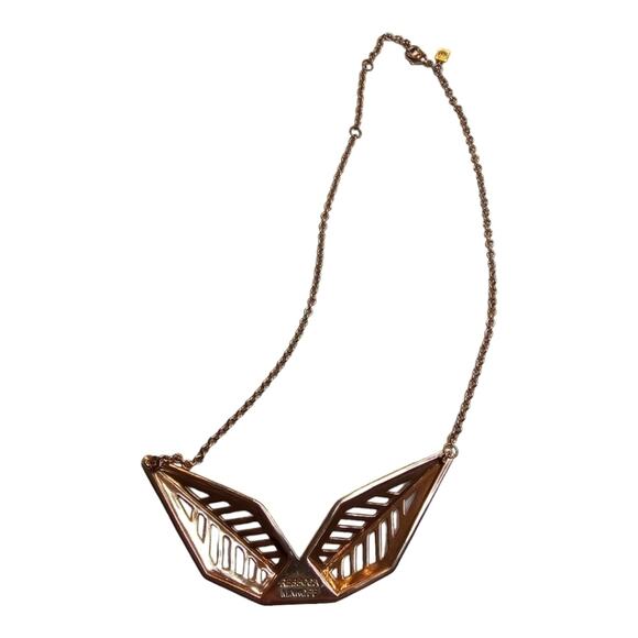 Rebecca Minkoff Rose Gold Plated Double Blade Chevron Style Necklace 17.5 - 18.5 - Picture 6 of 8